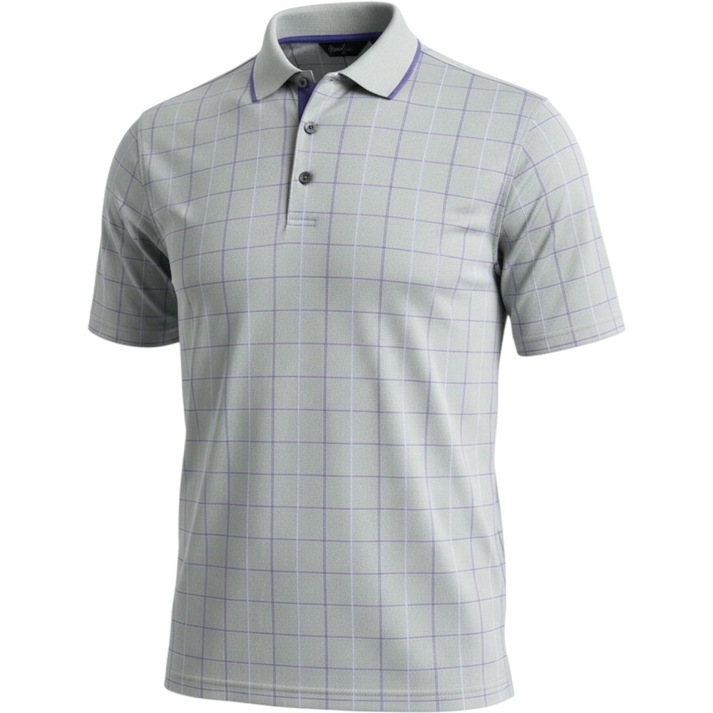 Walter Hagen Mens Grey Purple Grid Golf Polo Shirt Size Medium Short Sleeve